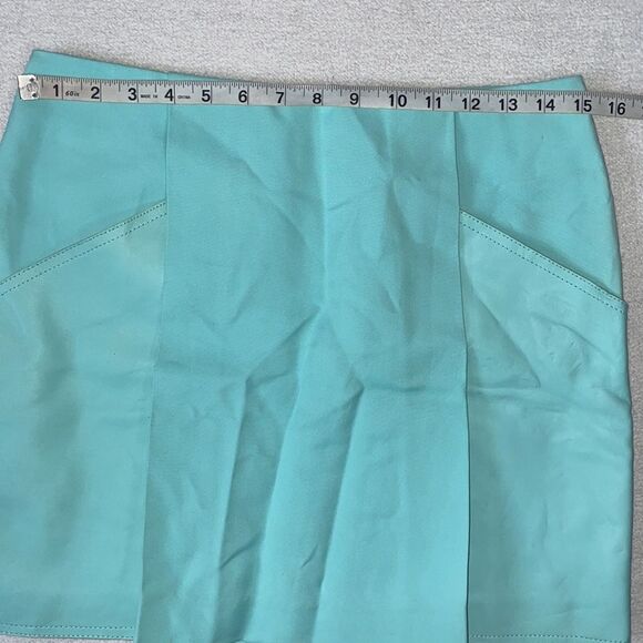 3•1 Phillip Lim Turquoise Skirt 100% Silk Lining 100% Leather Trim (Size: 4) - Picture 8 of 16